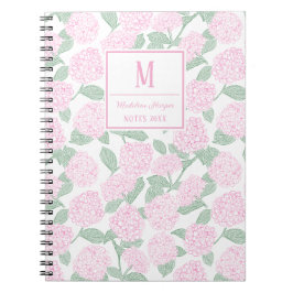 Preppy Roze en Groene Hortensia Monogram Notitieboek