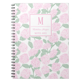 Preppy Roze en Groene Hortensia Monogram Notitieboek
