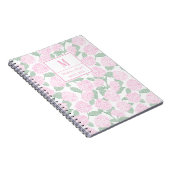 Preppy Roze en Groene Hydrangea Monogram Notitieboek (Rechterzijde)