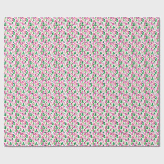 Preppy roze en groene kerstbomen cadeaupapier (Vlak)
