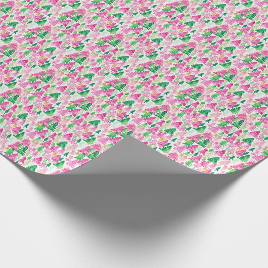Preppy roze en groene kerstbomen cadeaupapier (Hoek)