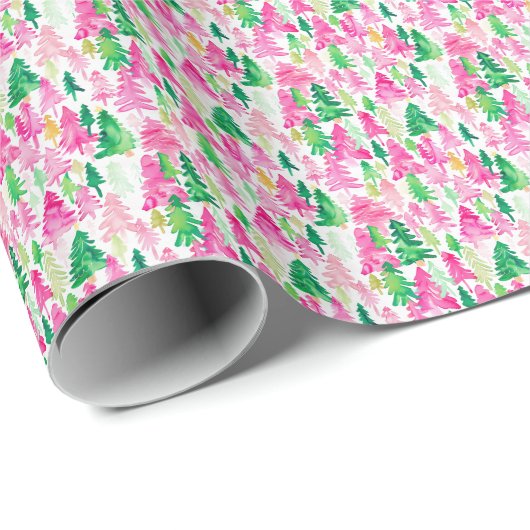 Preppy roze en groene kerstbomen cadeaupapier (Rol Hoek)