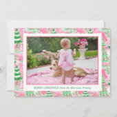 Preppy roze en groene kerstbomen Foto Feestdagenkaart (Voorkant)