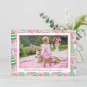 Preppy roze en groene kerstbomen Foto Feestdagenkaart (Staand voorkant)