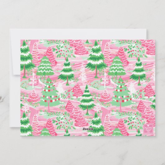 Preppy roze en groene kerstbomen Foto Feestdagenkaart (Achterkant)