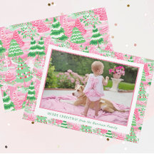 Preppy roze en groene kerstbomen Foto