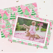 Preppy roze en groene kerstbomen Foto Feestdagenkaart