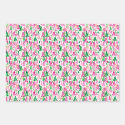 Preppy roze en groene kerstbomen inpakpapier vel (Voorkant 2)