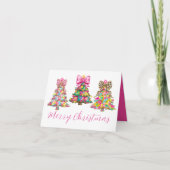 Preppy Roze en Groene Kerstbomen Kaart (Voorkant)