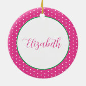 Preppy Roze en Groene Kerstbomen Keramisch Ornament (Achterkant)