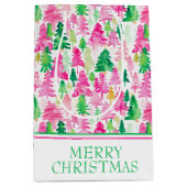 Preppy roze en groene kerstbomen medium cadeauzakje (Voorkant)