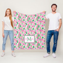 Preppy Roze en Groene Kerstbomen Monogram