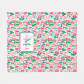 Preppy Roze en Groene Kerstbomen Monogram Fleece Deken (Voorkant (Horizontaal))