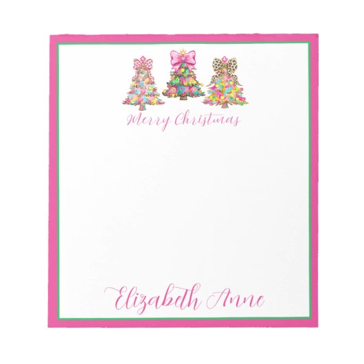 Preppy Roze en Groene Kerstbomen Notitieblok (Voorkant)