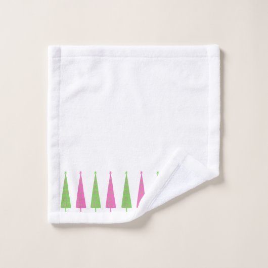 Preppy roze en groene kerstbomen op maat bad handdoek (Wasdoekje)