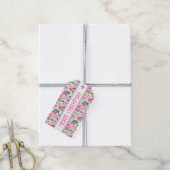 Preppy roze en groene kerstbomen op maat cadeaulabel (Met Touw)
