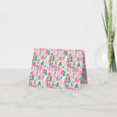 Preppy roze en groene kerstbomen op maat feestdagen kaart (Achterkant)