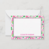 Preppy roze en groene kerstbomen op maat notitiekaartje (Achterkant)