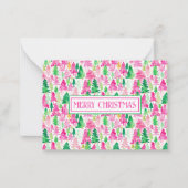 Preppy roze en groene kerstbomen op maat notitiekaartje (Voorkant)