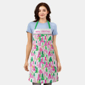 Preppy roze en groene kerstbomen op maat schort (Gedragen)