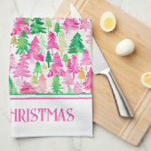 Preppy roze en groene kerstbomen op maat theedoek (Quarter Fold)