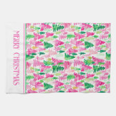 Preppy roze en groene kerstbomen op maat theedoek (Horizontaal)