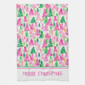Preppy roze en groene kerstbomen op maat theedoek (Verticaal)