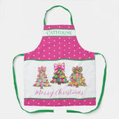 Preppy Roze en Groene Kerstbomen Schort (Voorkant)