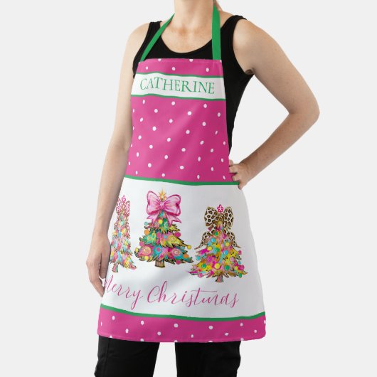 Preppy Roze en Groene Kerstbomen Schort (Insitu)