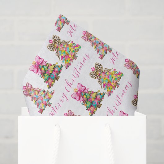 Preppy Roze en Groene Kerstbomen Tissuepapier (Cadeauzakje)