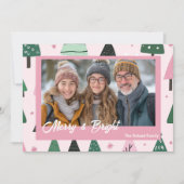 Preppy Roze en Groene Kerstboom Vakantiefoto Feestdagenkaart (Voorkant)