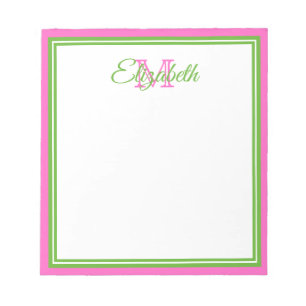 Preppy Roze en Groene Monogram Notitieblok