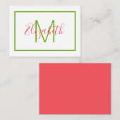 Preppy Roze en Groene Monogram Notitiekaartje (Voorkant / Achterkant)