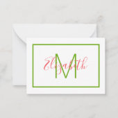 Preppy Roze en Groene Monogram Notitiekaartje (Voorkant)