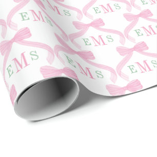 Preppy Roze En Groene Monogram Strikken Baby Meisj Cadeaupapier