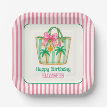 Preppy Roze en Groene Palm Beach Tas