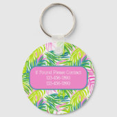 Preppy Roze en Groene Palmbladeren Monogram Sleutelhanger (Achterkant)