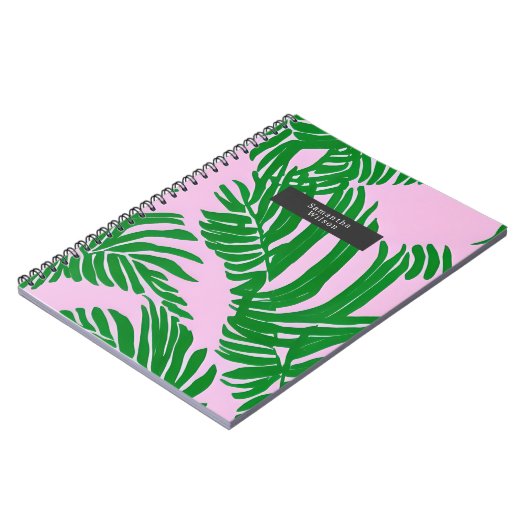 Preppy roze en groene palmbladeren notitieboek (Linkerzijde)
