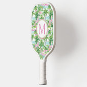 Preppy roze en groene palmbomen Monogram Pickleball Paddle (Links)