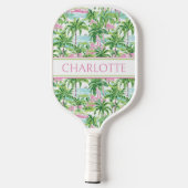 Preppy roze en groene palmbomen Monogram Pickleball Paddle (Achterkant)