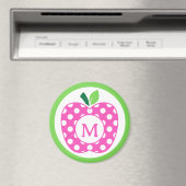 Preppy Roze en Groene Polka Dot Apple Monogram Magneet (Insitu (Vaatwasser))