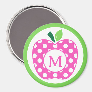 Preppy Roze en Groene Polka Dot Apple Monogram Magneet