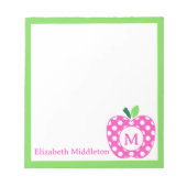 Preppy Roze en Groene Polka Dot Apple Monogram Notitieblok (Voorkant)