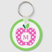 Preppy Roze en Groene Polka Dot Apple Monogram Sleutelhanger (Voorkant)