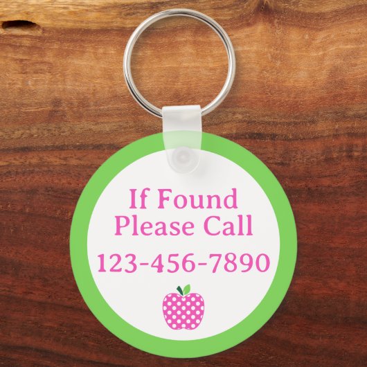 Preppy Roze en Groene Polka Dot Apple Monogram Sleutelhanger (Achterkant)