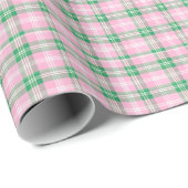 Preppy roze en groene ruit cadeaupapier (Rol Hoek)