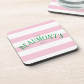 Preppy Roze en Groene Streep Paar Verloving Bier Onderzetter (Linkerzijde)