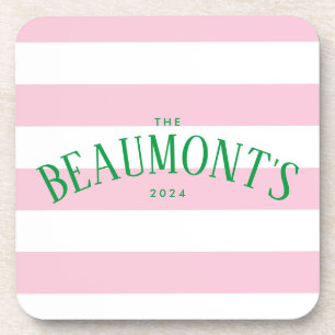 Preppy Roze en Groene Streep Paar Verloving Bier Onderzetter