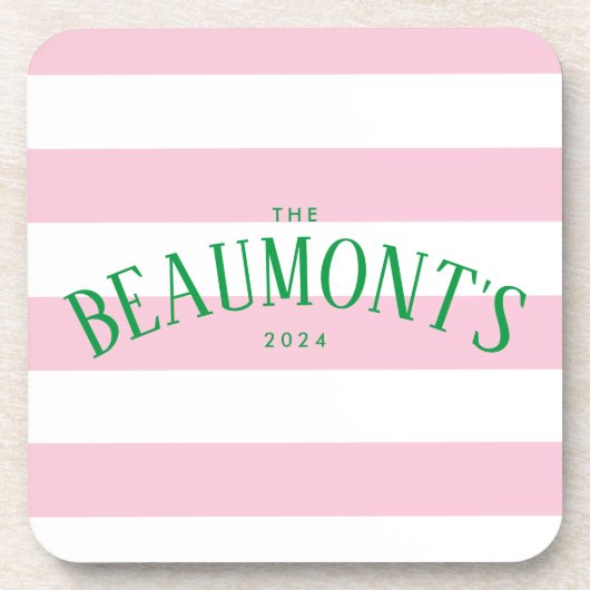 Preppy Roze en Groene Streep Paar Verloving Bier Onderzetter (Voorkant)