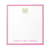 Preppy Roze en Groene Stripe Bow Gepersonaliseerd Notitieblok (Voorkant)